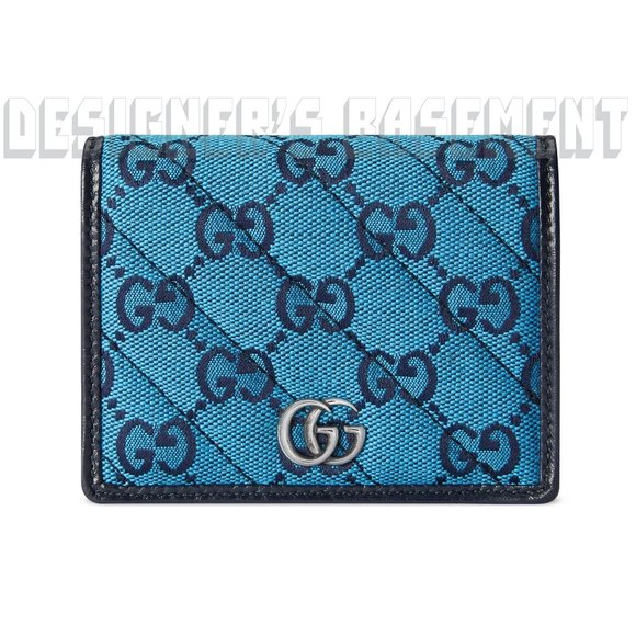 GUCCI Multicolor quilted GG canvas MARMONT GG logo leather trim snap MINI wallet - Picture 2 of 6